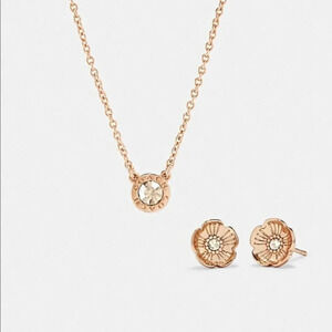 COACH Open Circle Necklace And Tea Rose Stud Set